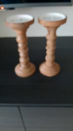 2 HOUTEN KANDELAARS en..., Ophalen of Verzenden