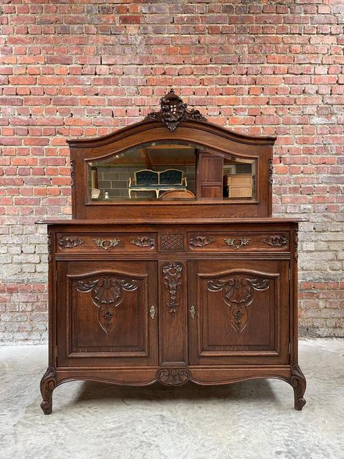 Antieke Franse eikenhouten buffetkast met spiegel, Antiek en Kunst, Antiek | Meubels | Kasten, Ophalen