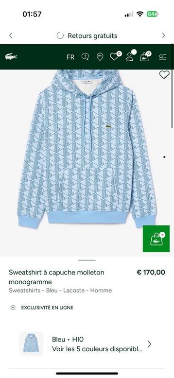 LACOSTE PULL BLEU XXL 170€ ORIGINAL BXL beschikbaar voor biedingen