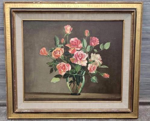 Huile sur toile fleur signe cauchie, Antiek en Kunst, Kunst | Schilderijen | Klassiek, Ophalen of Verzenden