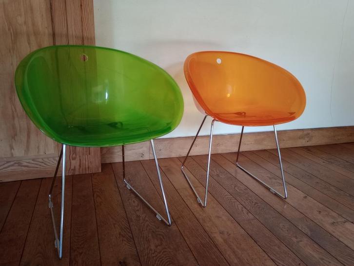 Pedrali Gliss 921 sledestoelen, herkomst Italië, Huis en Inrichting, Stoelen, Gebruikt, Vijf, Zes of meer stoelen, Kunststof, Metaal
