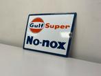 Gulf Super No-nox emaille reclamebordje, Verzamelen, Reclamebord, Gebruikt, Ophalen of Verzenden