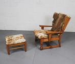 Brutalistische eiken lounge chair met ottoman, Gebruikt, Ophalen of Verzenden