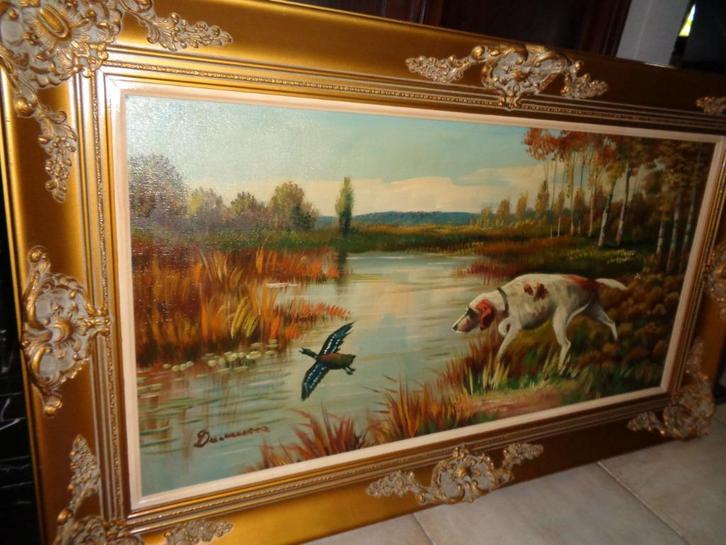 *Grote prachtige gesigneerde schilderij met zéér mooie kader, Antiek en Kunst, Kunst | Schilderijen | Klassiek, Ophalen