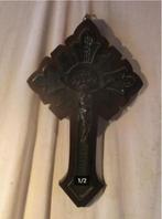 Prachtig Antiek Kruisbeeld in hout en metaal - 39cm, Ophalen of Verzenden