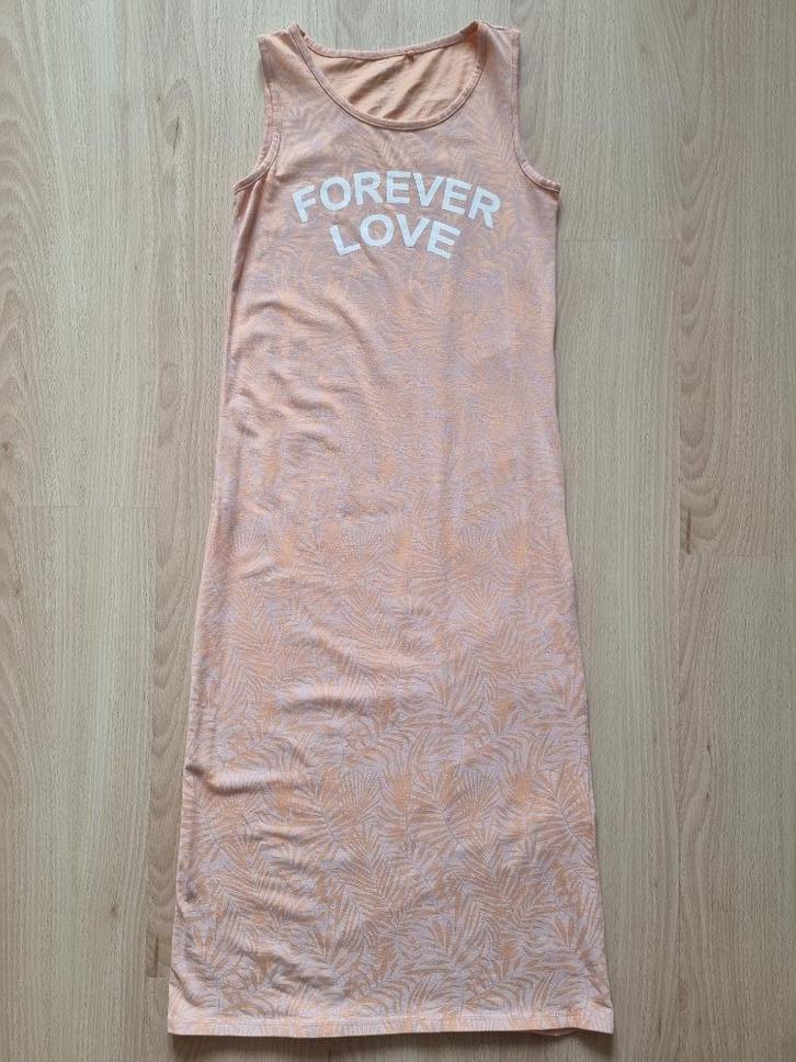 Lichtoranje lange jurk - maat 152, Kinderen en Baby's, Kinderkleding | Maat 152, Gebruikt, Meisje, Jurk of Rok, Ophalen of Verzenden