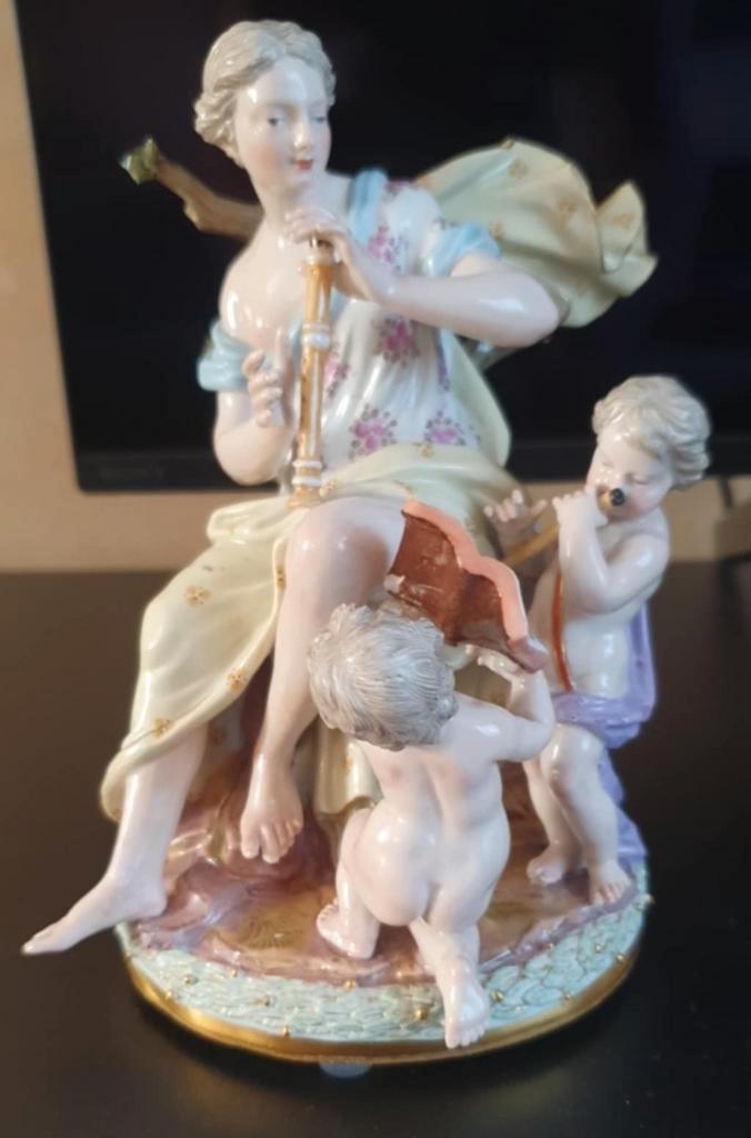 Antieke. Zeldzame. Meissen J.Kändler Euterpe met Cupido's., Antiek en Kunst, Curiosa en Brocante, Ophalen of Verzenden