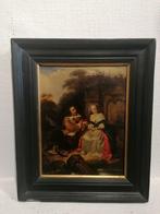 Antiek schilderij op doek - Elegante romantische genrescène, Ophalen of Verzenden