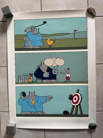 Zeefdruk van de Geluck Cat, Golf, zie foto's. beschikbaar voor biedingen