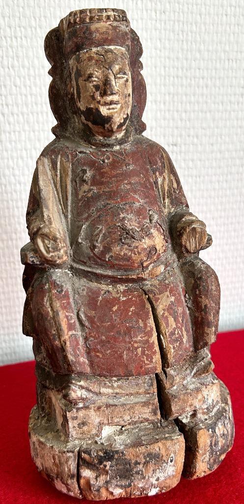 Houten sculptuur van een Chinese keizer (1644-1911), Antiek en Kunst, Kunst | Niet-Westerse kunst, Ophalen of Verzenden
