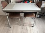 Witte uitschuivbare tafel met 2 stoelen, Huis en Inrichting, Ophalen, Gebruikt, Metaal, Vier personen