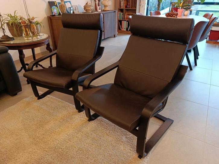 2 Poang stoelen met lederen kussens, Huis en Inrichting, Fauteuils, Ophalen