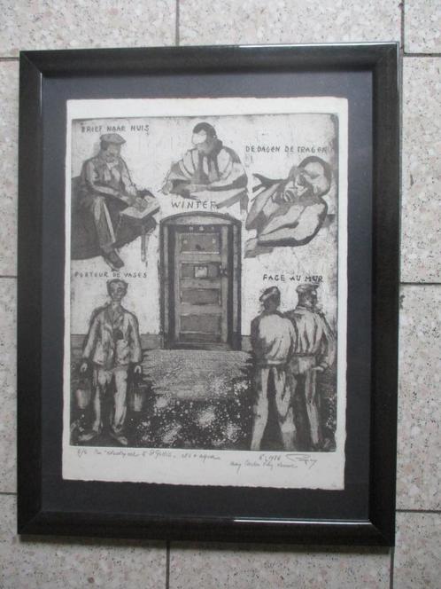 Ets + Agua " De doden cel te St Gillis ", Antiek en Kunst, Kunst | Etsen en Gravures, Verzenden