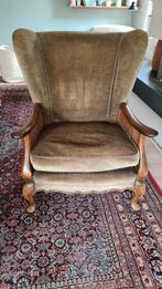 Vintage fauteuil - groene fluwelen zetel, Gebruikt, Stof, Ophalen