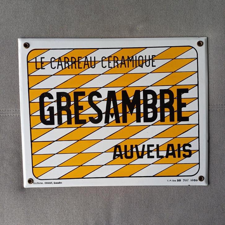 Plaque émaillée Gresambre en parfait état - 1959, Antiquités & Art, Antiquités | Email, Enlèvement ou Envoi
