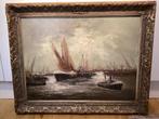 Schilderij Vissersboten. 136/Ea., Antiek en Kunst, Ophalen