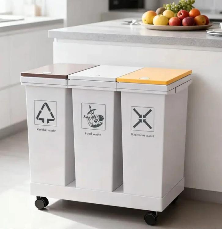 Poubelle de tri sélectif à 3 compartiments., Maison & Meubles, Accessoires pour la Maison | Poubelles, Comme neuf, Enlèvement