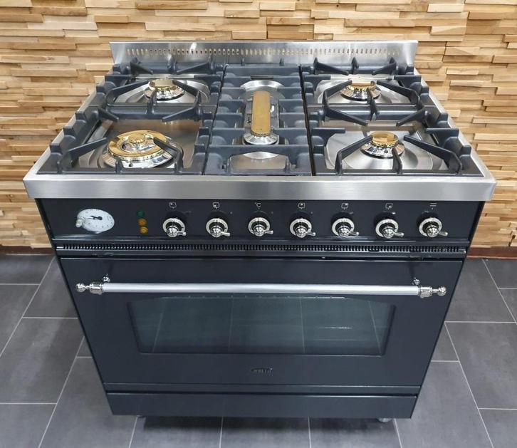 🔥Luxe Boretti Fornuis 80cm antraciet & rvs 5 pits 1 oven, Elektronische apparatuur, Fornuizen, Zo goed als nieuw, Vrijstaand