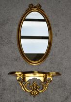 Vintage houten spiegel met bijpassende console, Ovale, Moins de 50 cm, Enlèvement, Moins de 100 cm