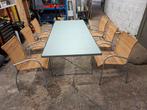 Terrastafel met 6 stoelen, Ophalen, Rotan, 6 zitplaatsen, Zo goed als nieuw