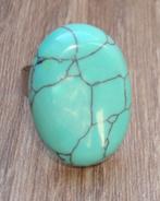 Verstelbare RVS ring met turquoise natuursteen, Nieuw, Met edelsteen, Zilver, IJzer of Staal