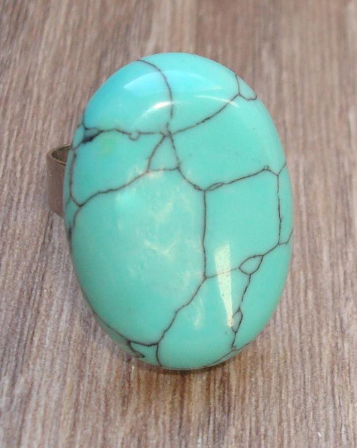 Verstelbare RVS ring met turquoise natuursteen, Handtassen en Accessoires, Ringen, Nieuw, Zilver, IJzer of Staal, Met edelsteen