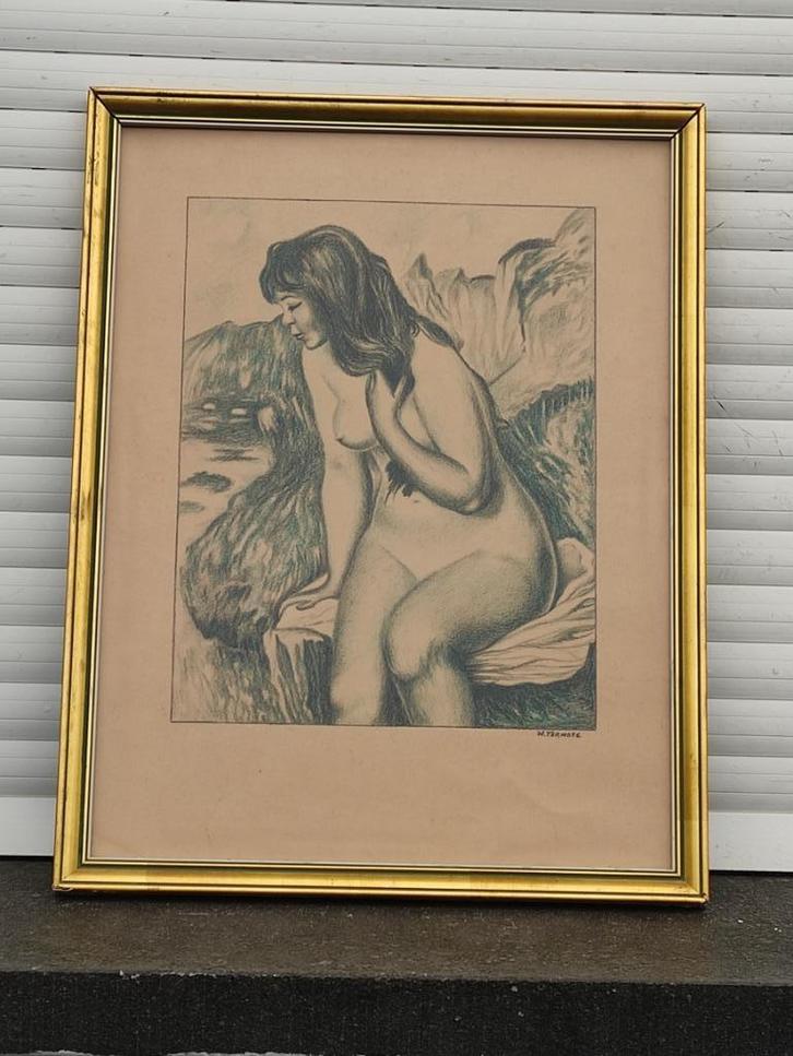 technique mixte femme nue signe w termote, Antiek en Kunst, Kunst | Tekeningen en Fotografie, Ophalen of Verzenden