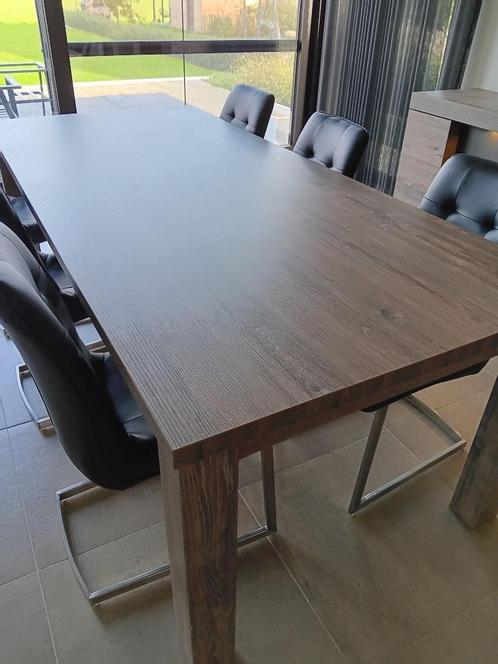 Eettafel 6 stoelen Bruin Taupe hout look, Maison & Meubles, Tables | Tables à manger, Comme neuf, 100 à 150 cm, 200 cm ou plus