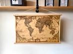 Vintage Wereldkaart - Schoolplaat - Landkaart - Wereld Atlas, Antiek en Kunst, Ophalen of Verzenden, Aardrijkskunde