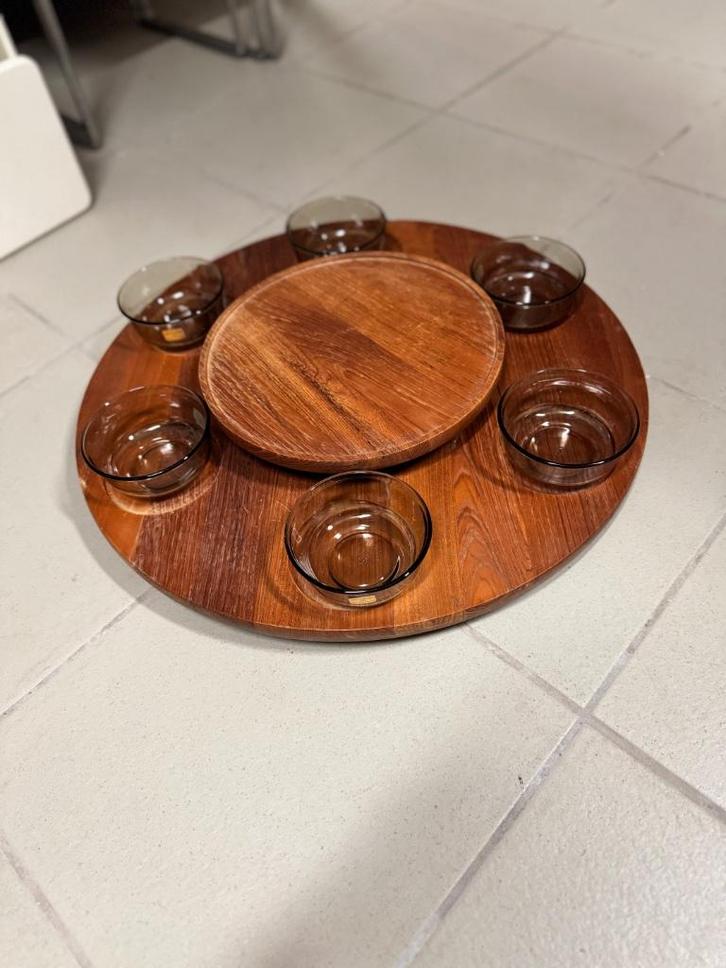 Houten ronddraaiende schotel Lazy Susan, Antiek en Kunst, Curiosa en Brocante, Ophalen of Verzenden