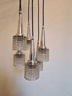 Hanglamp luster chroom glas jaren 70 80, Huis en Inrichting, Lampen | Kroonluchters, Ophalen of Verzenden, Zo goed als nieuw, Glas