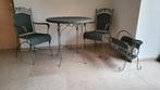 Ronde tafel met 4 stoelen en krantenmand, Huis en Inrichting, Ophalen, Rond, Zo goed als nieuw, Metaal