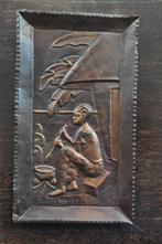 handgeslagen koperen relief plaquette - africa - congo, Ophalen of Verzenden