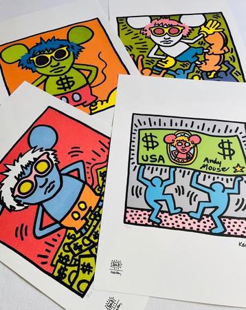 Unieke set (4 Litho+certificaten) Keith Haring “Andy Mouse”