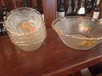 Vintage dessertschaaltjes met serveerschaal – glazen set (6), Huis en Inrichting, Ophalen of Verzenden, Zo goed als nieuw, Glas
