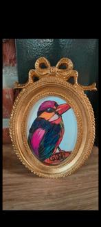 Mini lijstje met aquarel schilderij kleurrijk vogeltje, Minder dan 50 cm, Oorspronkelijke maker, Nieuw, Ophalen of Verzenden