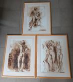 Drie mooie aquarellen. Afm: 80x60cm., Antiek en Kunst, Ophalen