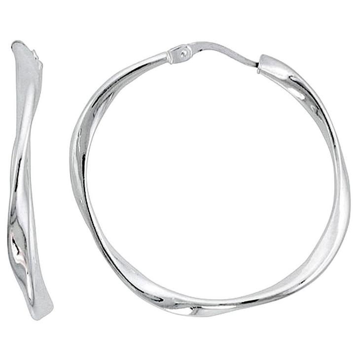Italian twisted 925 Sterling zilveren creolen - 35 x 3 mm, Handtassen en Accessoires, Oorbellen, Nieuw, Zilver, Zilver, Ophalen of Verzenden