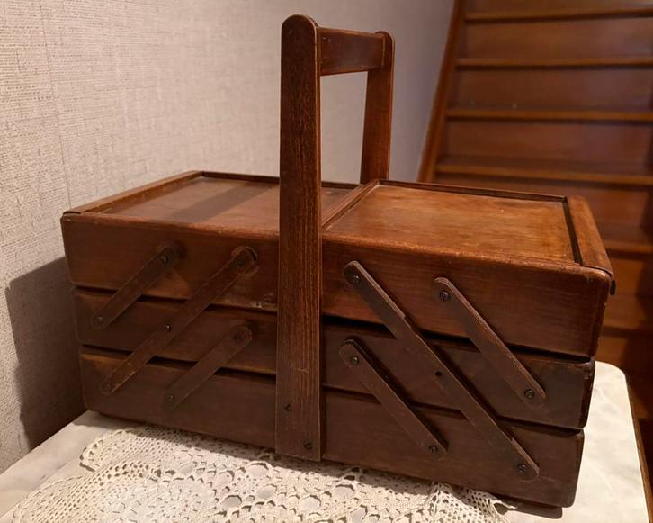 Vintage houten naaidoos – uitklapbaar – jaren 60/70, Maison & Meubles, Accessoires pour la Maison | Autre, Enlèvement
