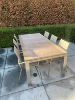 Design tuintafel en 10 stoelen, Ophalen, Gebruikt, Rechthoekig, Rvs