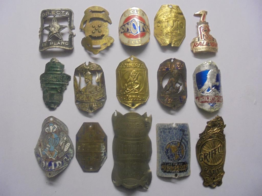 verzameling fietsplaten kopmerken lot kopmerken, Verzamelen, Retro, Ophalen of Verzenden