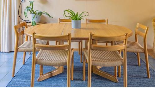 Vintage Deens design Gudme Eiken eetkamertafel rond/ovaal, Huis en Inrichting, Tafels | Eettafels, Gebruikt, Vijf personen of meer