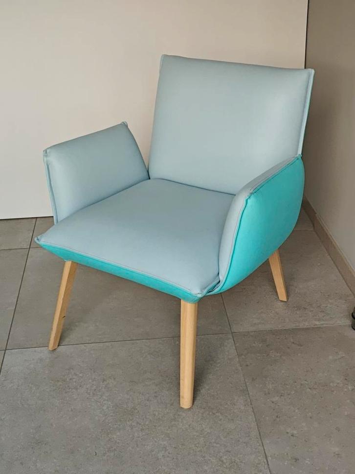 Mobitec lounge, Huis en Inrichting, Stoelen, Gebruikt, Eén, Hout, Leer, Blauw, Ophalen