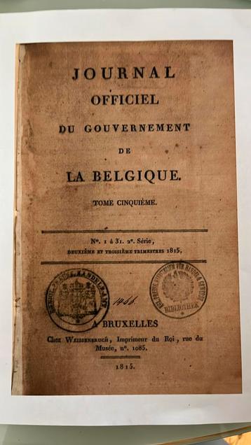 Zoek naar het officiële tijdschrift van België 1815 beschikbaar voor biedingen