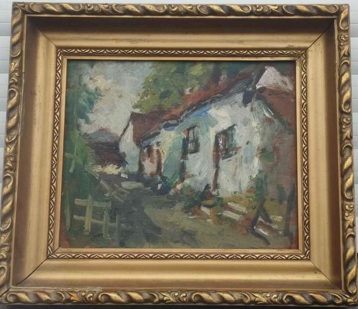 huile sur panneau fermette signe amede lynen, Antiek en Kunst, Kunst | Schilderijen | Klassiek, Ophalen of Verzenden