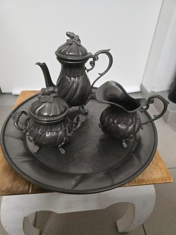Prachtige 4-delige tinnen koffie- en theeset - Puur Etain 95, Antiquités & Art, Antiquités | Étain, Enlèvement ou Envoi