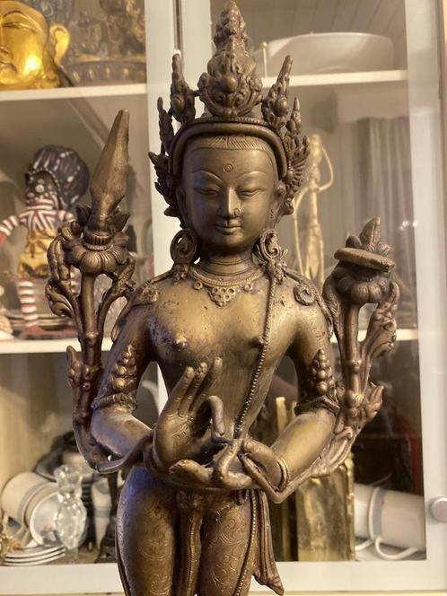 Tibetaans bronzen verguld Tara Bodhisattva 47 cm, Huis en Inrichting, Woonaccessoires | Boeddhabeelden, Gebruikt, Ophalen of Verzenden