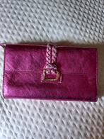 DELVAUX CAMILLE fuschia portemonnee met metalen leer in reli, Verzenden