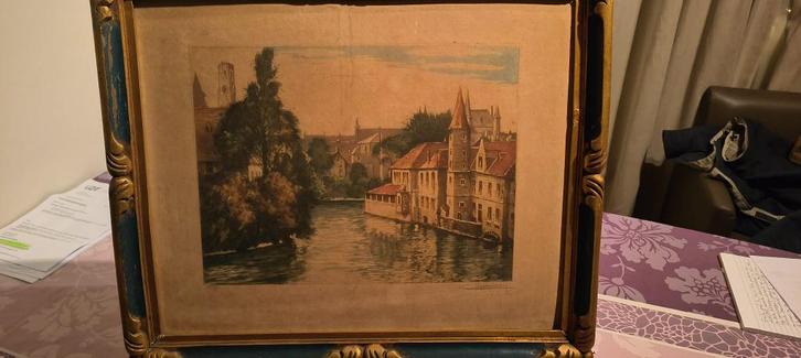 Oude Ets met zicht op de Brugse Rijen, Antiek en Kunst, Kunst | Etsen en Gravures, Ophalen