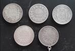 5 Zilveren munten 0.900, Frankrijk(4) Italië(1), Verzenden, Frankrijk, Setje, Zilver